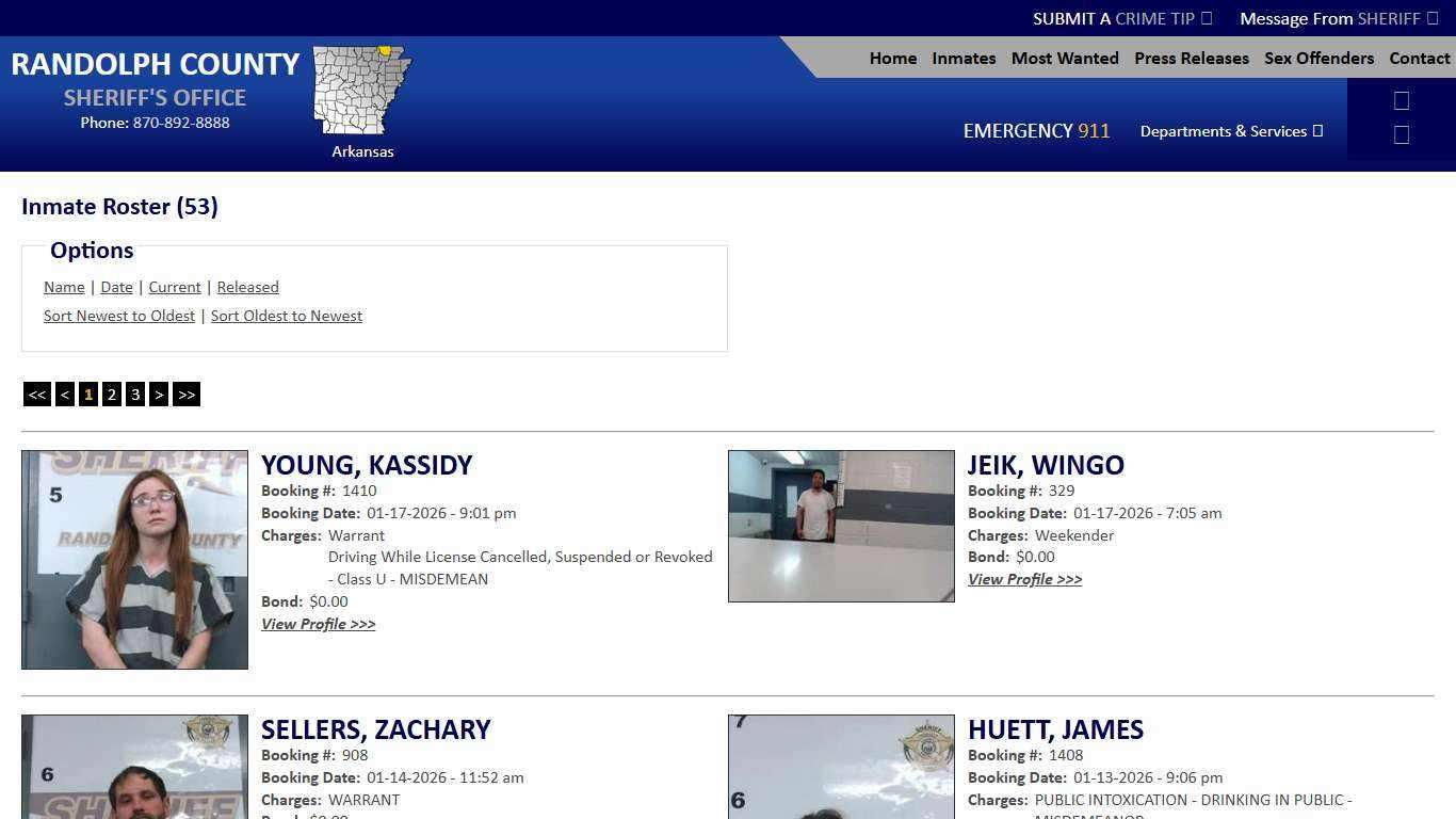 Inmate Roster - Current Inmates Booking Date Descending - Randolph County Sheriff AR